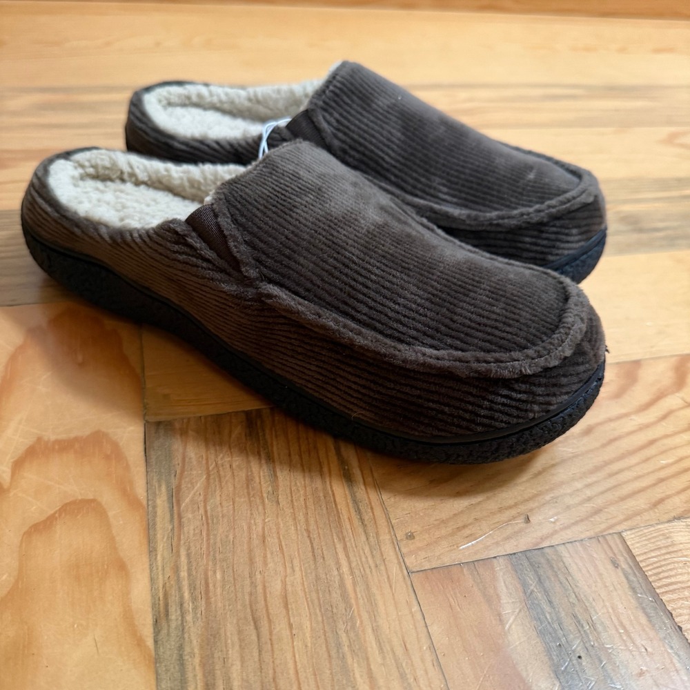 NWT Isotoner Brown Corduroy Sherpa‎ Lined Slippers Men Size 8-9